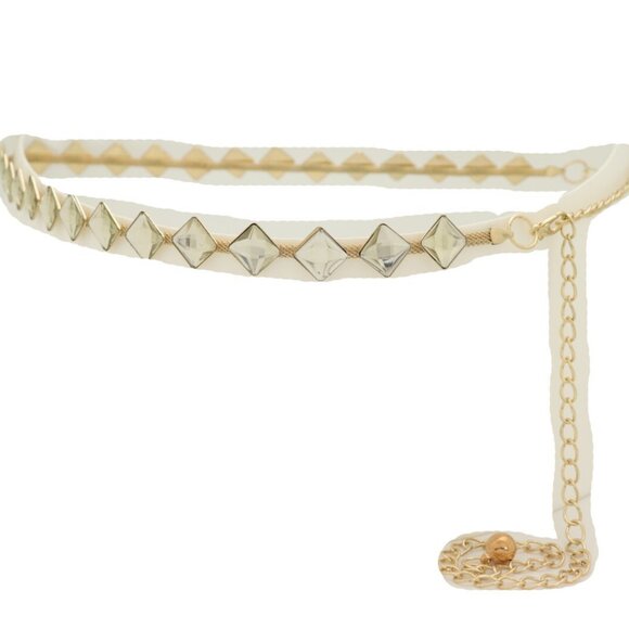 Women's Gold Metal Mesh Waist Belt – Silver Square Beads – Skinny Waistband S M - Picture 14 of 17